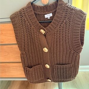 Love Tree Women's Chunky Knit Brown Cardigan Vest